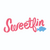 Pink handwritten Sweetfin logo with a blue fish